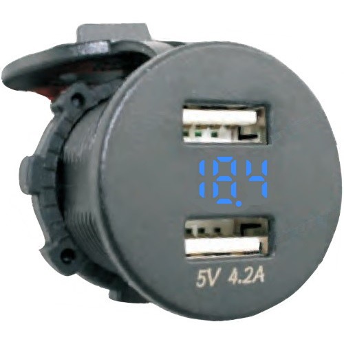 Гнездо 2хUSB,вольтметр, 12/24 В, Sunfine.